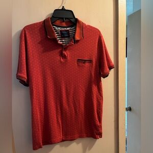 Denim & Flower Shirt Mens Burnt Red Short Sleeve Polo Pullover Collared Pocket